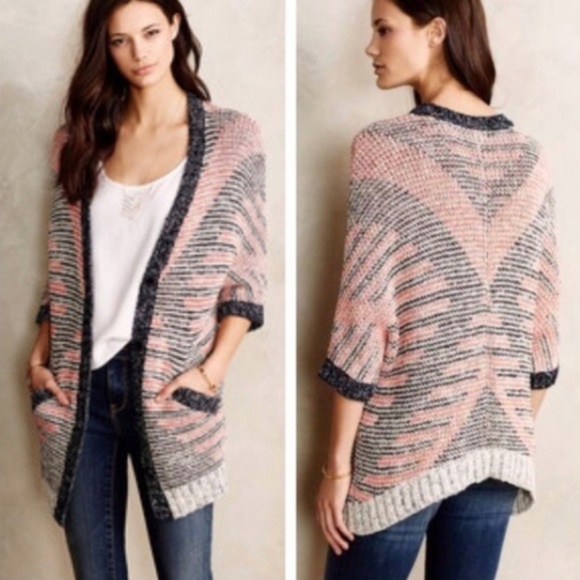 Anthropologie Sweaters - Moth Red Patterned Long Knit Cardigan